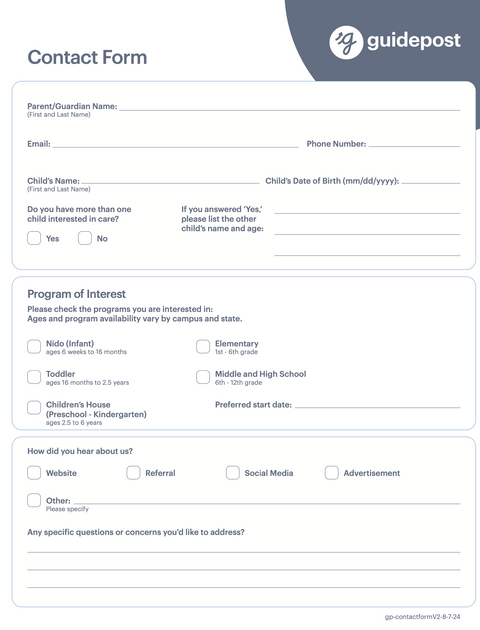 Guidepost Print - Contact Form - Version 2 (50/pack)