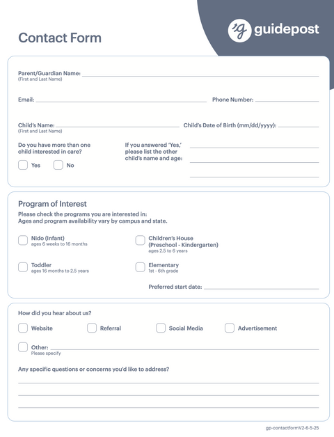 Guidepost Print - Contact Form - Version 2 (50/pack)