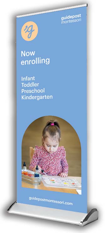 Guidepost Banner Stand - Now Enrolling (Infant, Toddler, Pre-K, Kindergarten)