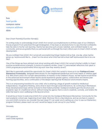 Guidepost Third Year Children's House Letter - Editable in MediaValet